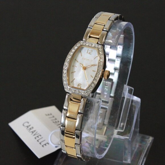 Caravelle Ladies Classic Dress Watch By Bulova Mother Of Pearl With Crystals - Picture 7 of 13